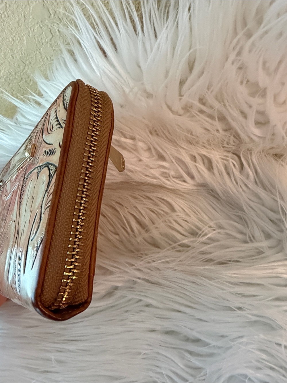 Brahmin Peach Floral Leather Zip Wallet with Gold Bar - Picture 5 of 10